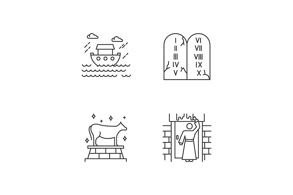 Bible narratives linear icons set cover image.