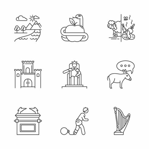 Bible narratives linear icons set cover image.
