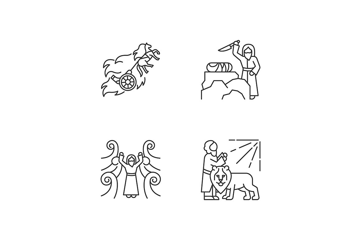 Bible narratives linear icons set cover image.