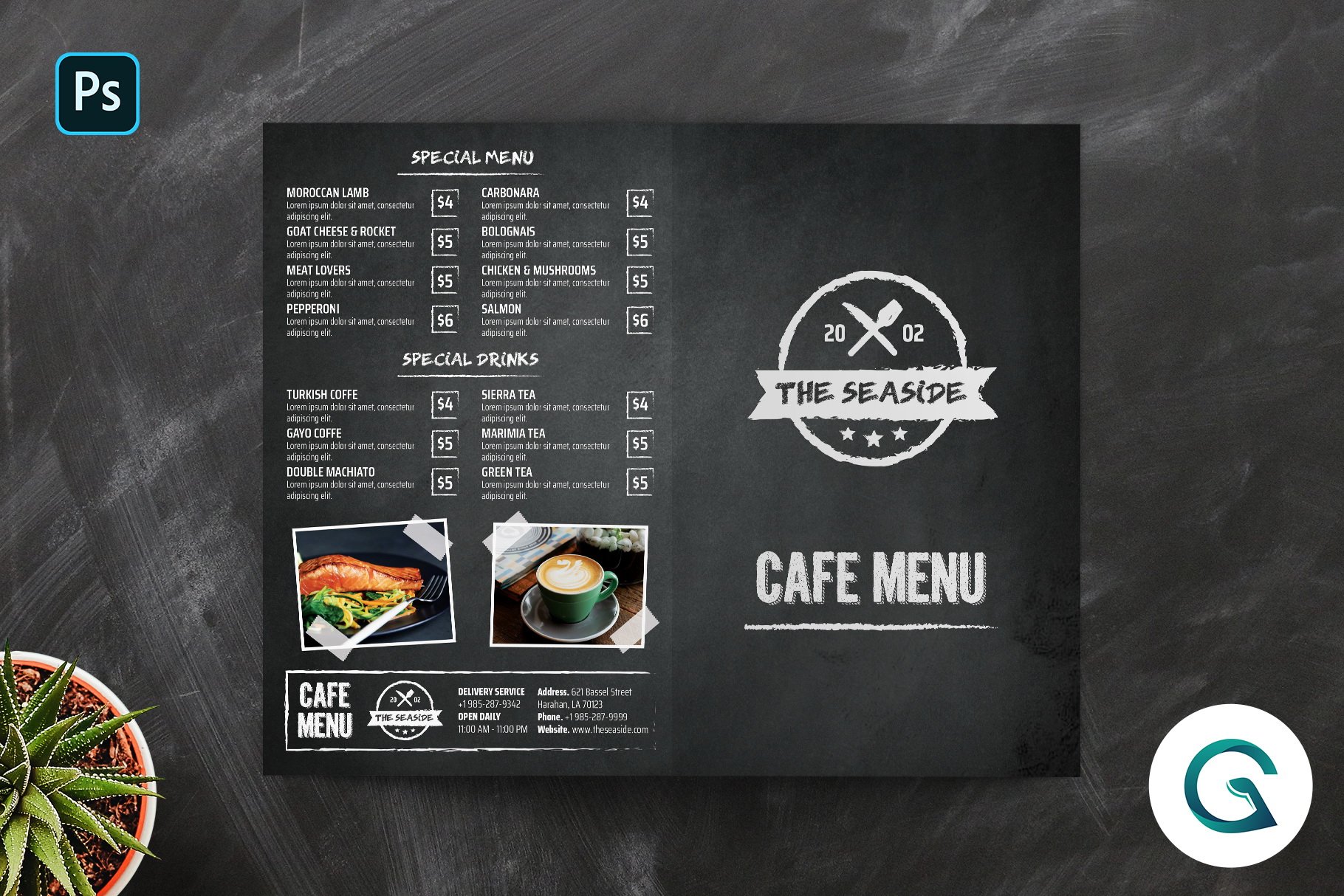 Bifold Blackboard Menu Template preview image.