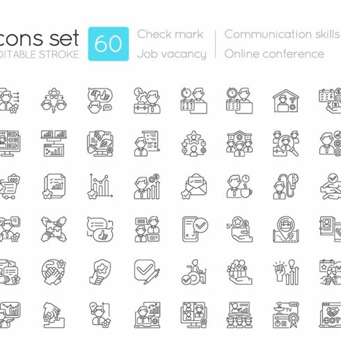 Communication skills linear icons cover image.