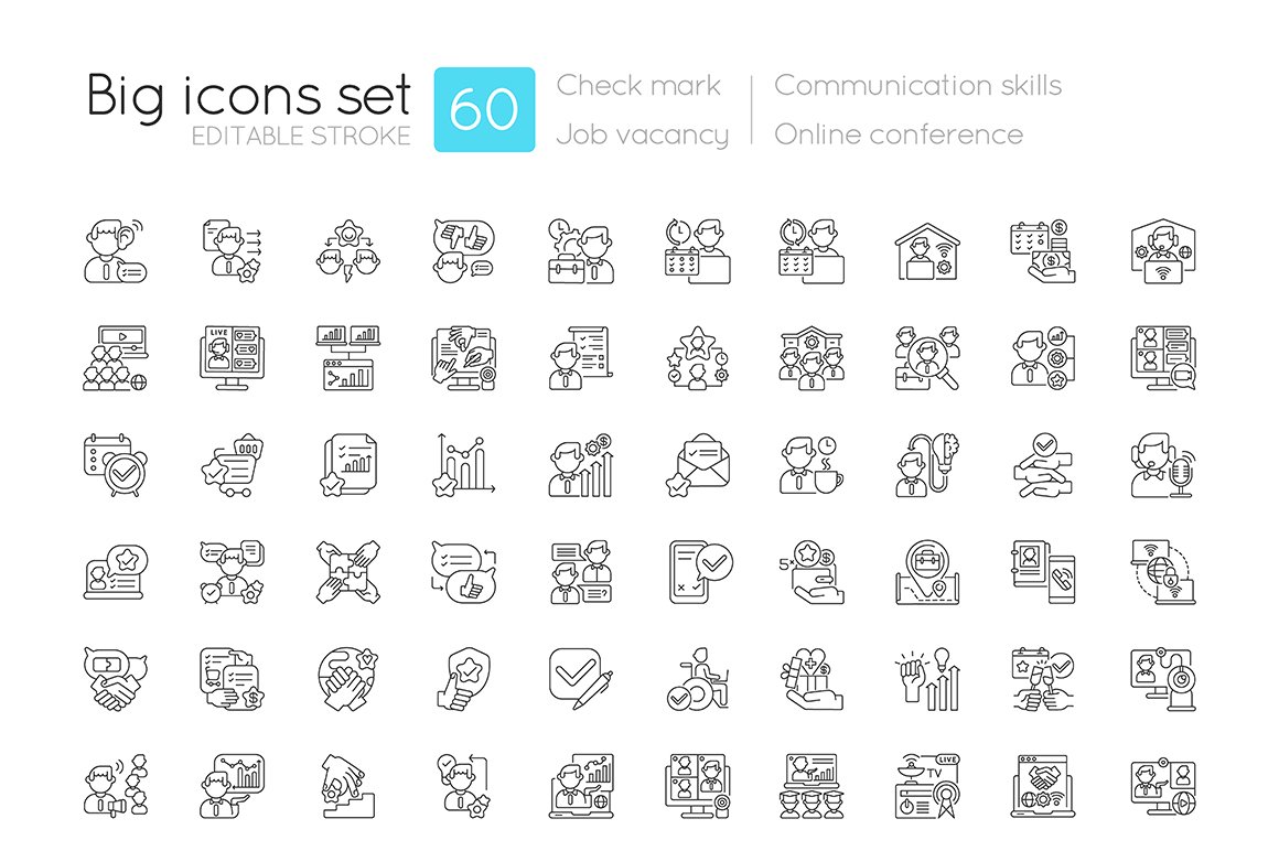 Communication skills linear icons cover image.