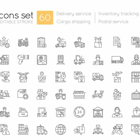 Shipping and delivery linear icons cover image.