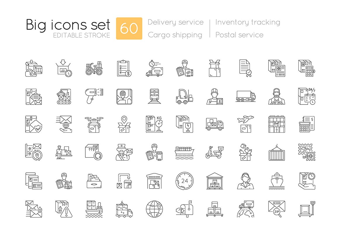 Shipping and delivery linear icons cover image.