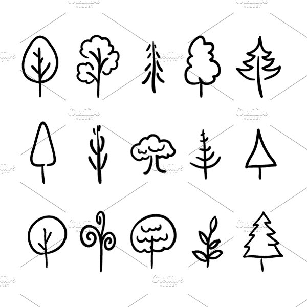 Cute hand-drawn trees and plants cover image.