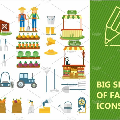 Big set of farm icons cover image.