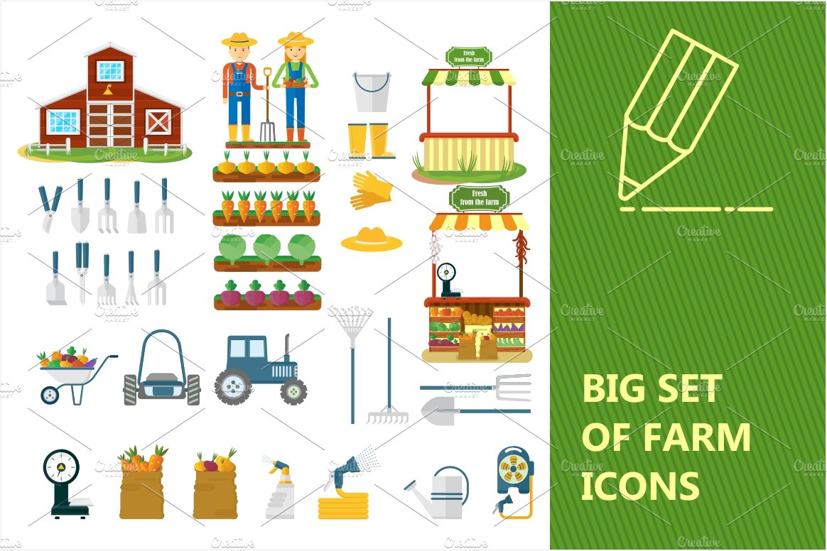 Big set of farm icons cover image.
