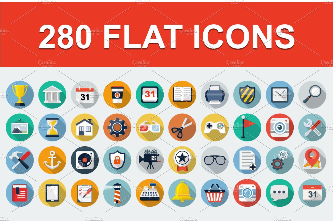 280 Flat Web icons. cover image.