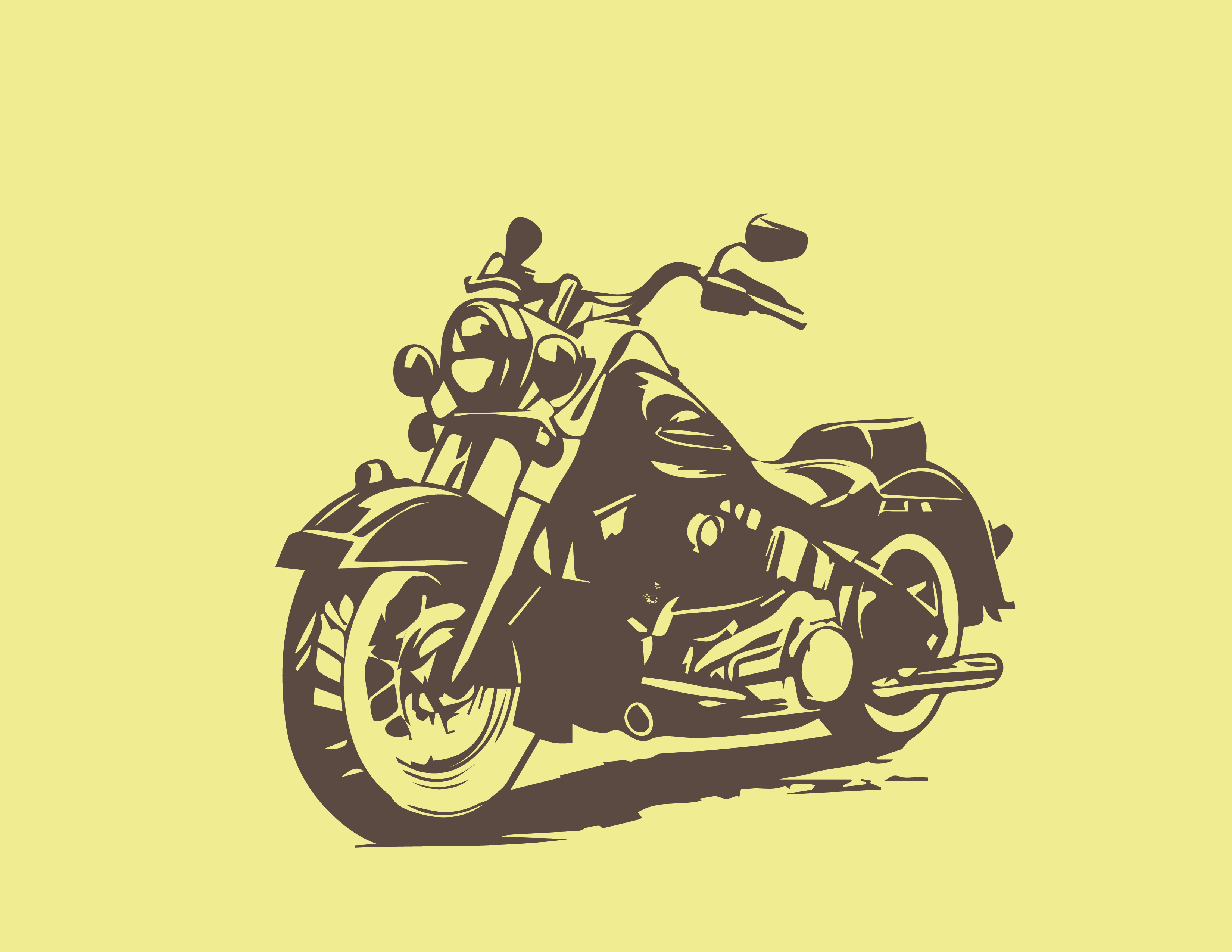 Drawing of a motorcycle on a yellow background.