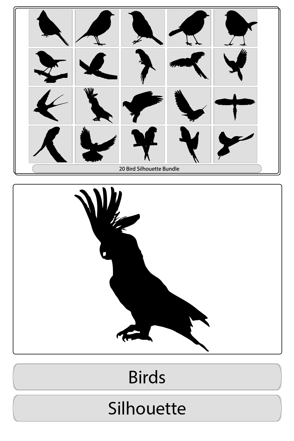 A Flock of Flying Birds Vector,Vector silhouette flying birds,Vector Collection of Bird Silhouettes pinterest preview image.