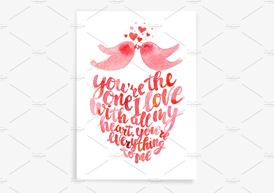 Valentine's day card kissing birds preview image.