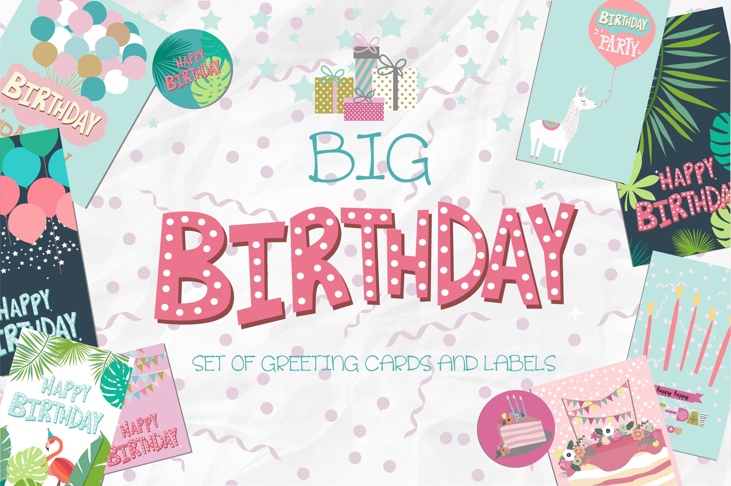 Happy Birthday cards and labels cover image.