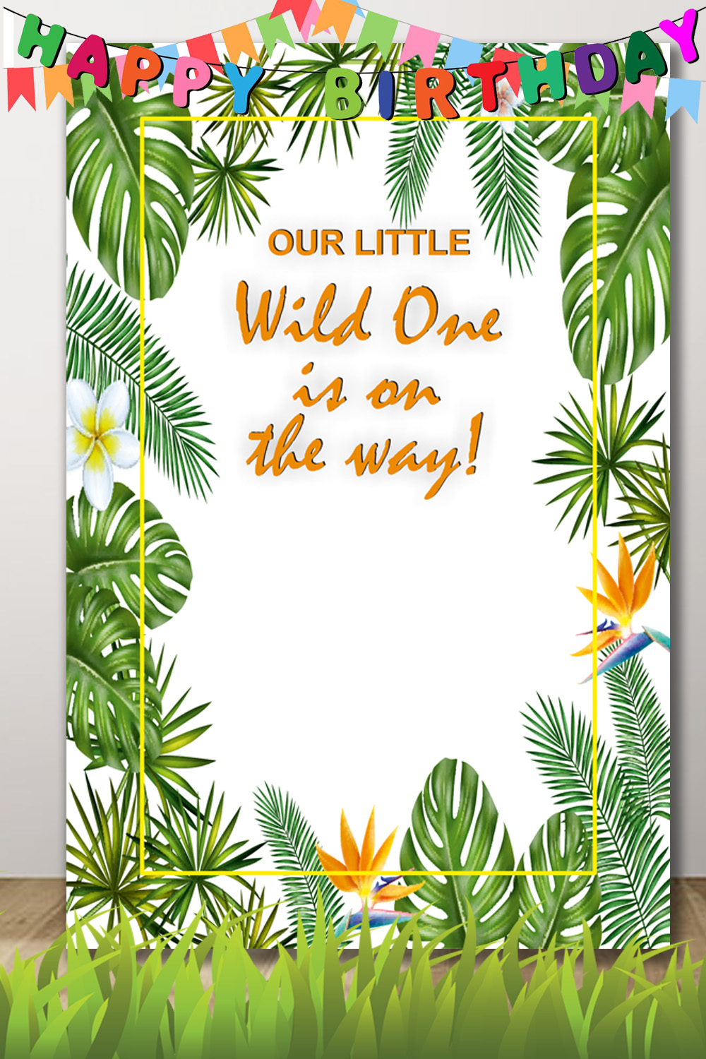 "Safari Wild One is on the Way for Birthday Baby Banner - Perfect Jungle Themed Decor for Baby Showers and First Birthday Parties" pinterest preview image.