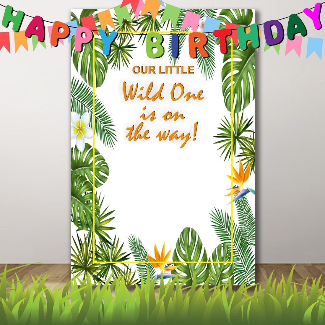 "Safari Wild One is on the Way for Birthday Baby Banner - Perfect Jungle Themed Decor for Baby Showers and First Birthday Parties" preview image.