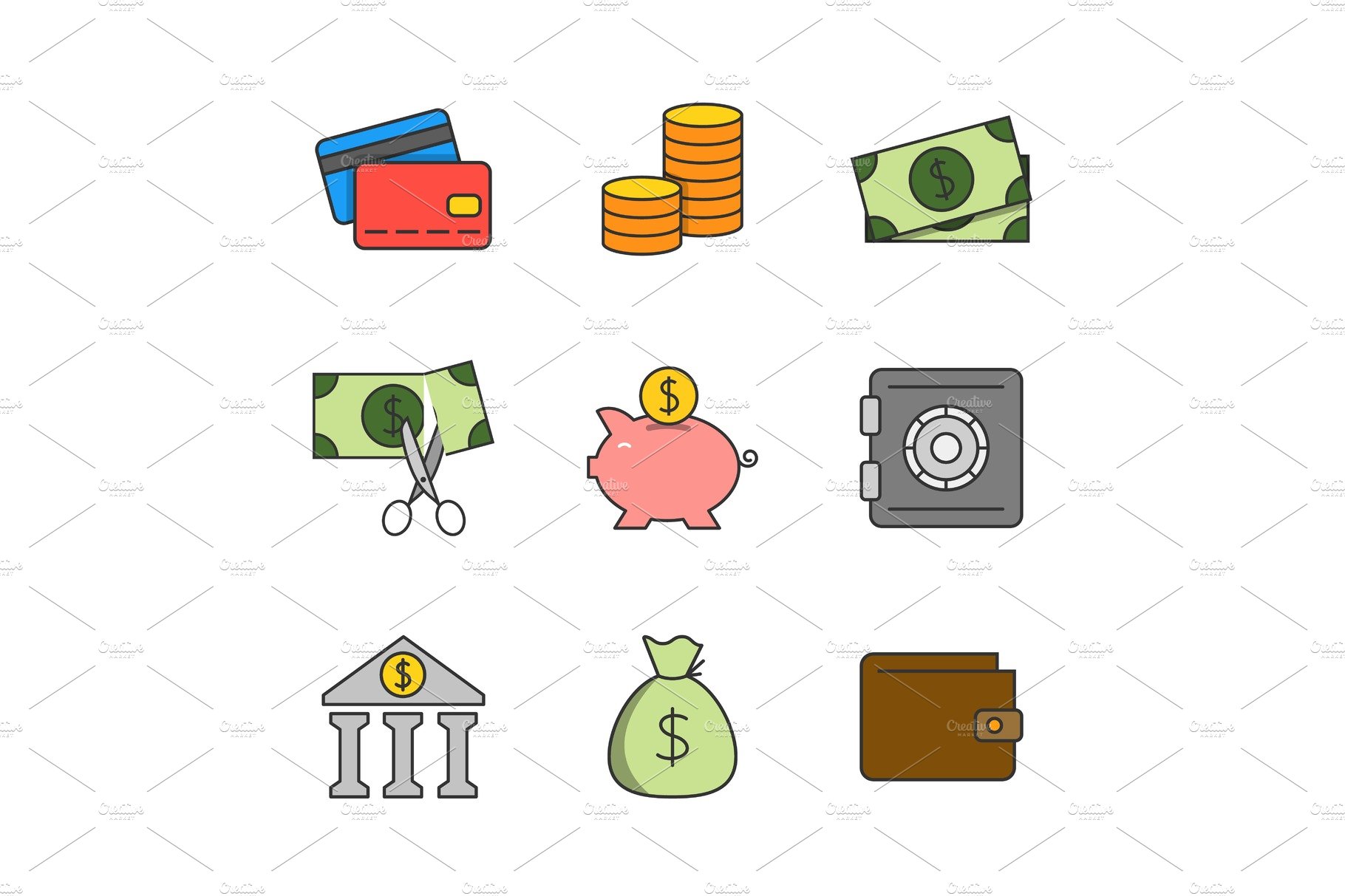 Finance flat line icons cover image.