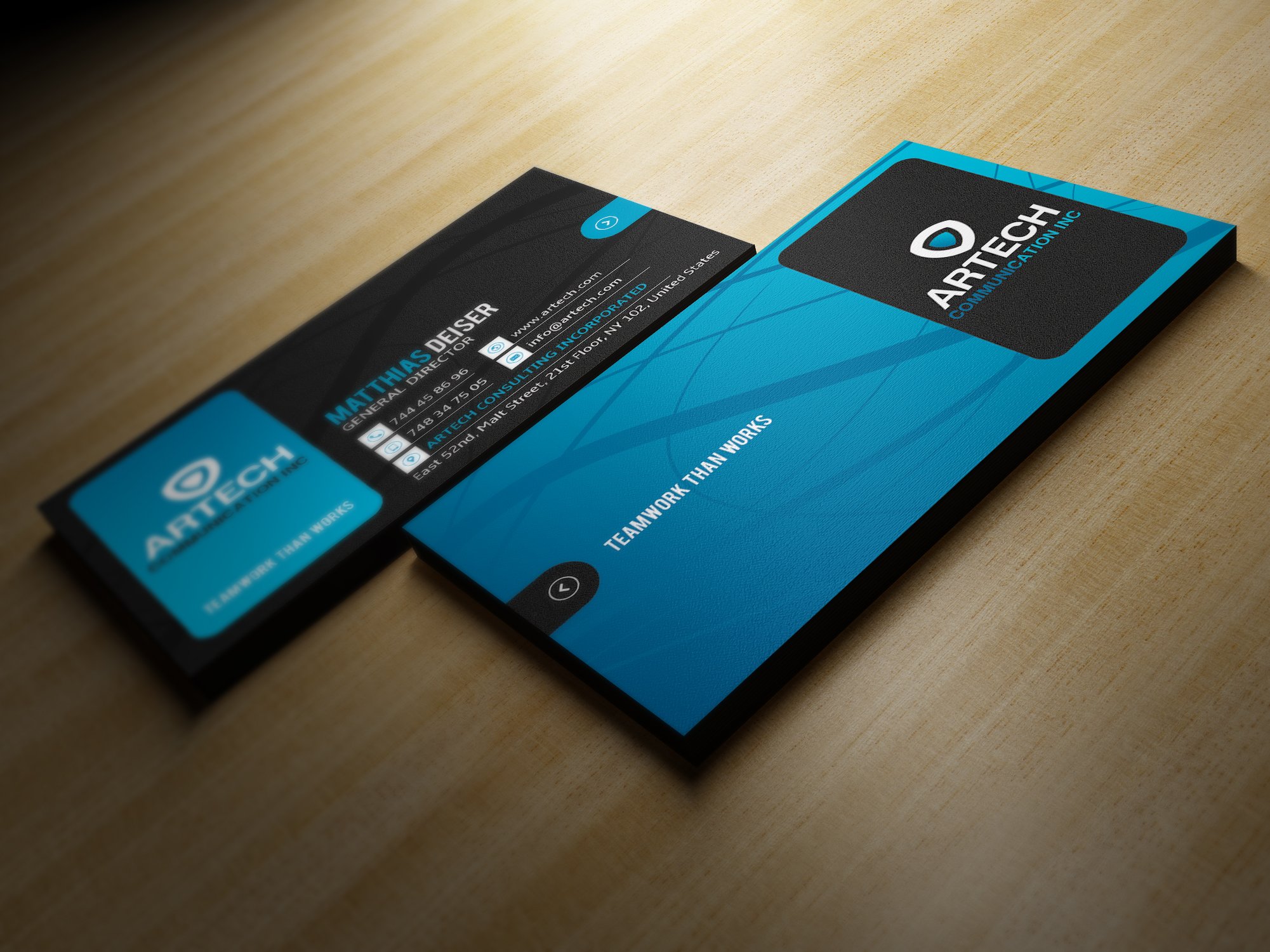 Black And Blue Business Card preview image.