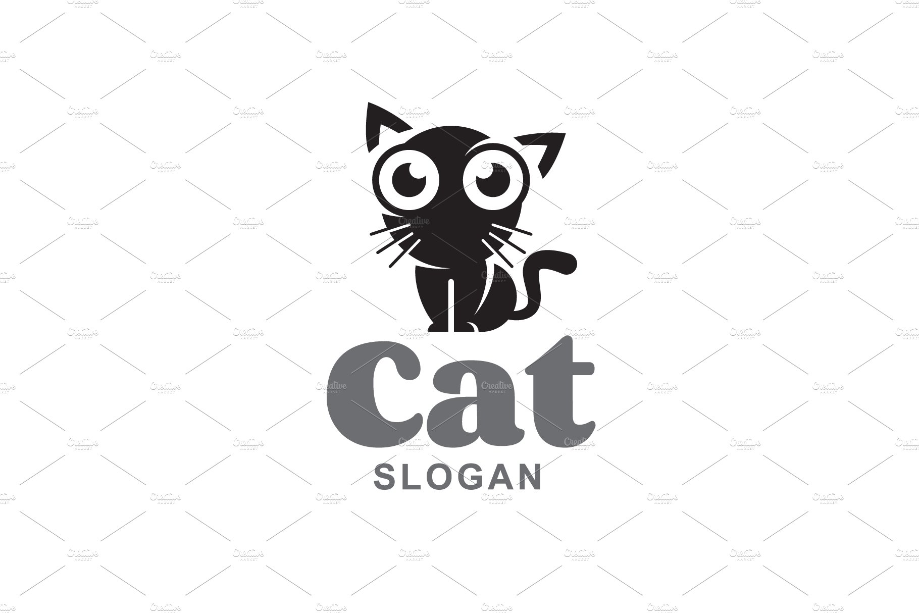 Black cute cat logo design template cover image.