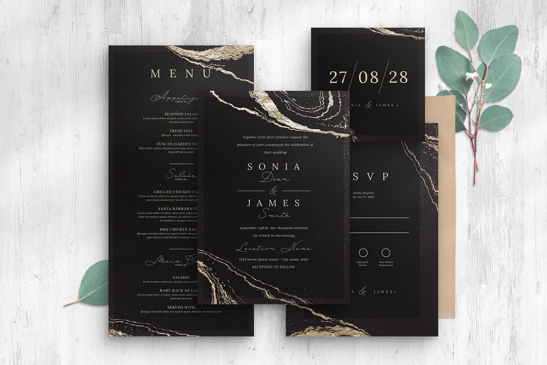 Black & Gold Wedding Templates cover image.