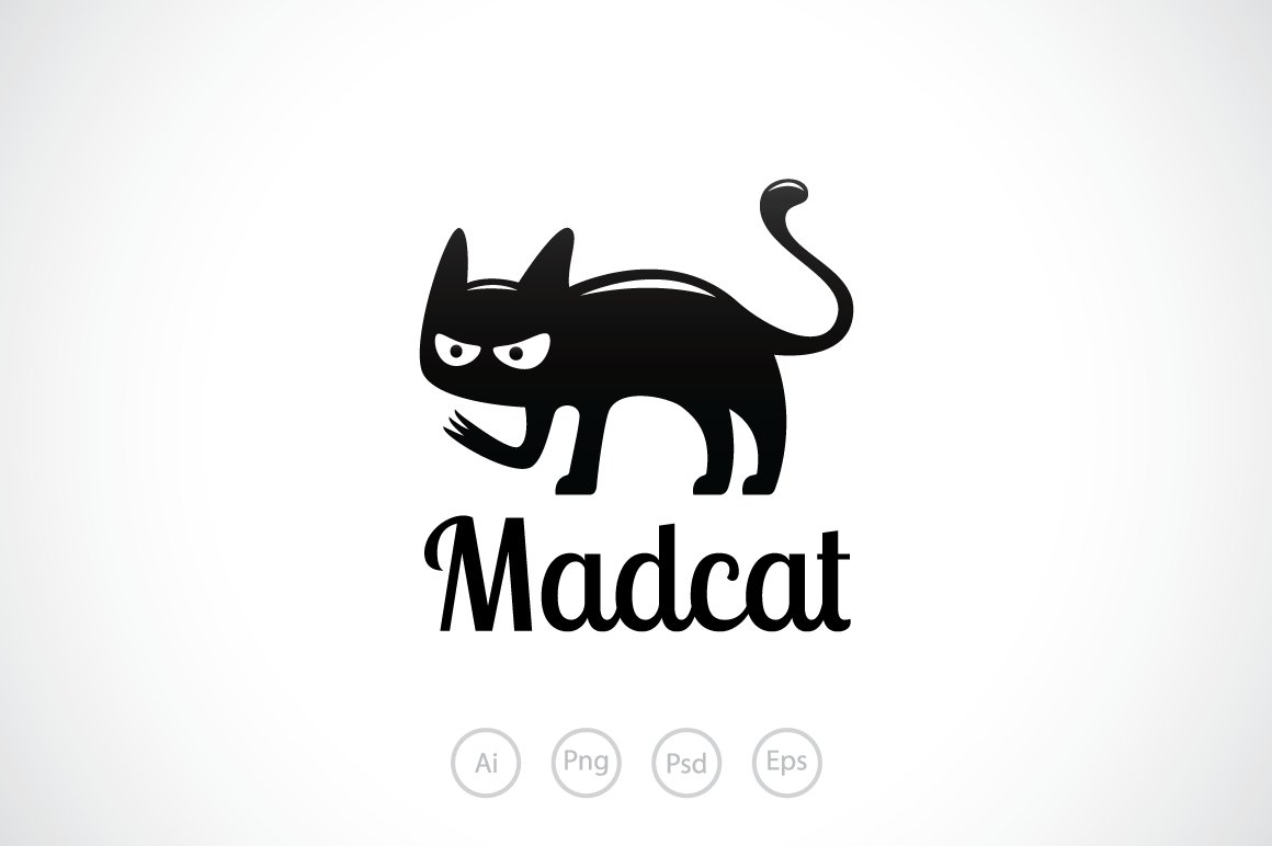 Black Mad Cat Logo Template cover image.