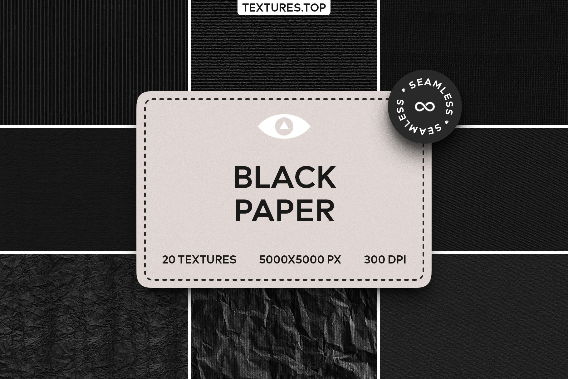 20 Seamless Black Paper Texture Pack cover image.