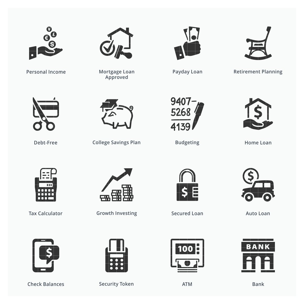 black personal business finance icons set 2 874