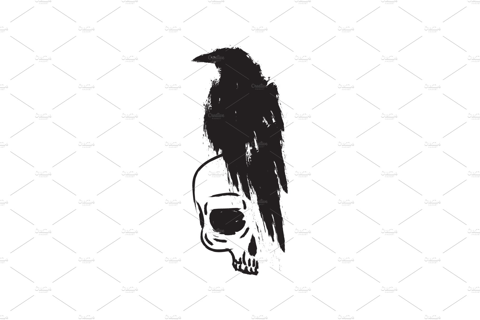 Black raven crow on skull. – MasterBundles