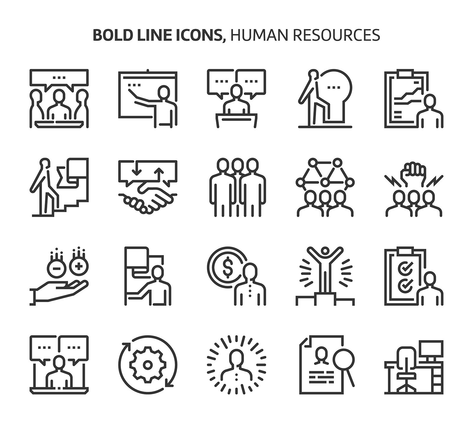 Human resources, bold line icons. cover image.