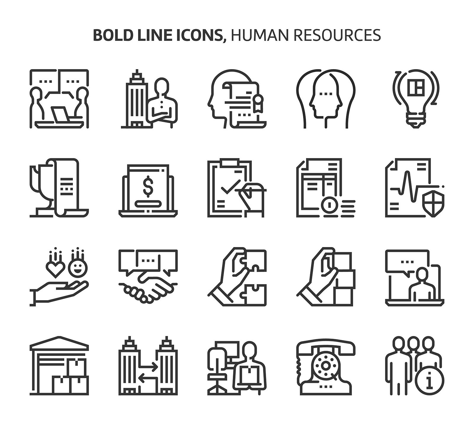 Human resources, bold line icons. cover image.