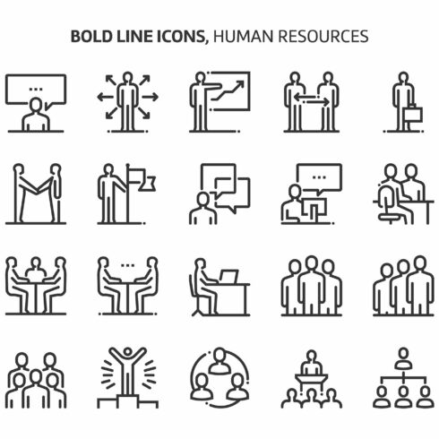 Human resources, bold line icons cover image.