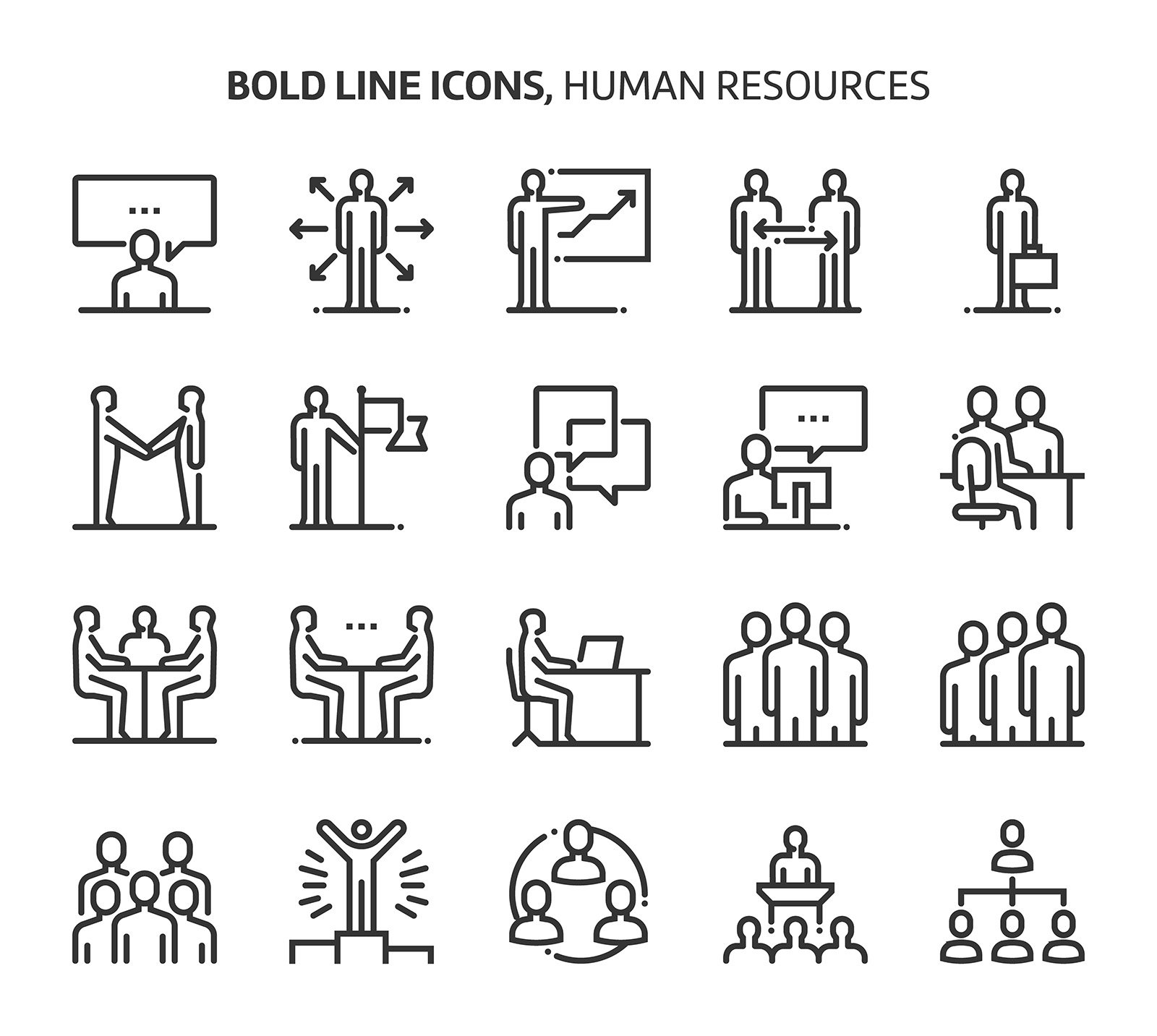 Human resources, bold line icons cover image.