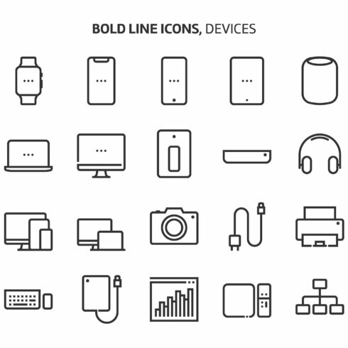 Devices, bold line icons cover image.