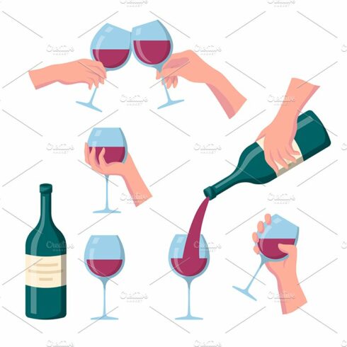 Drinking Red Wine Set. Vector cover image.