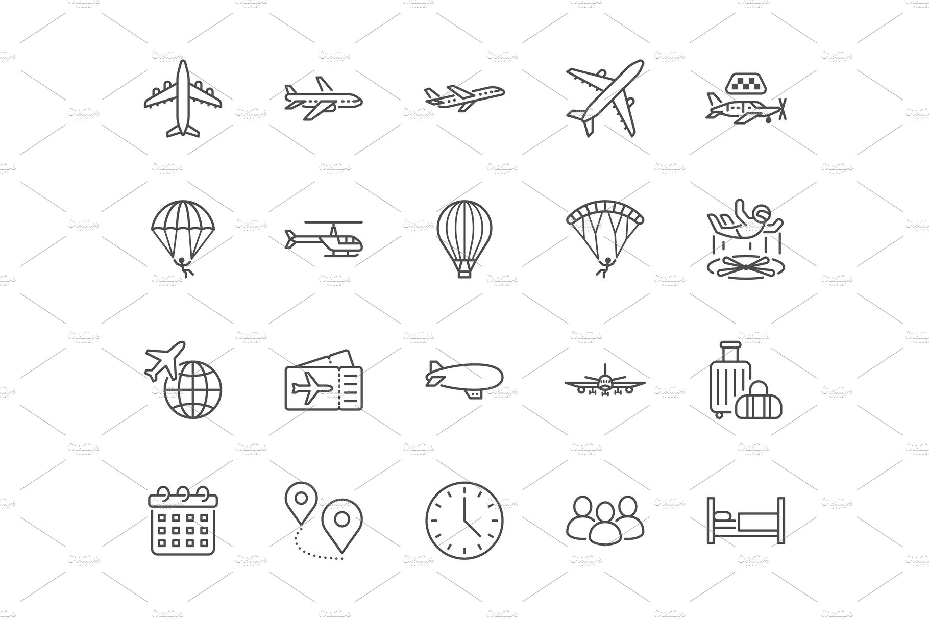 Plane Line Icons preview image.