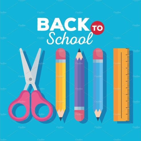 back to school banner, scissors with cover image.