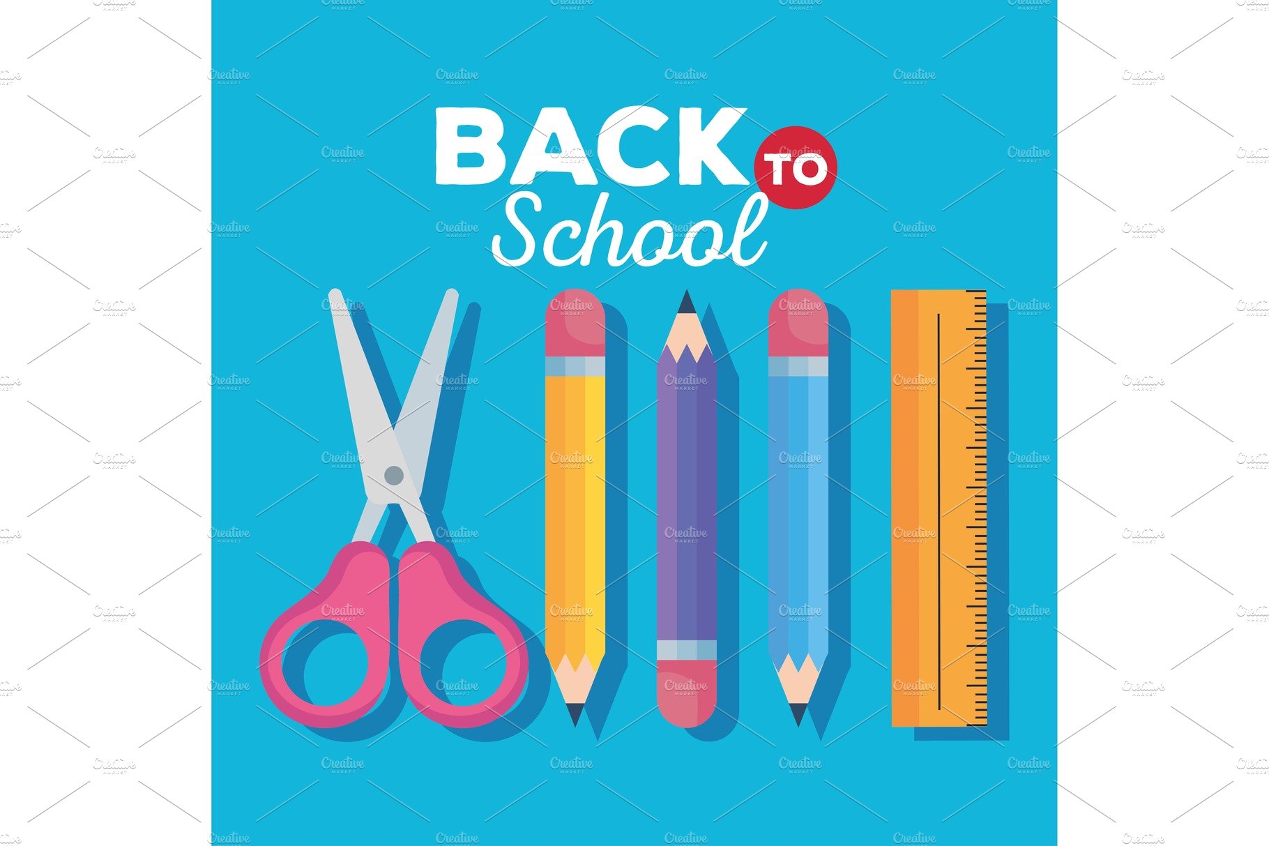 back to school banner, scissors with cover image.