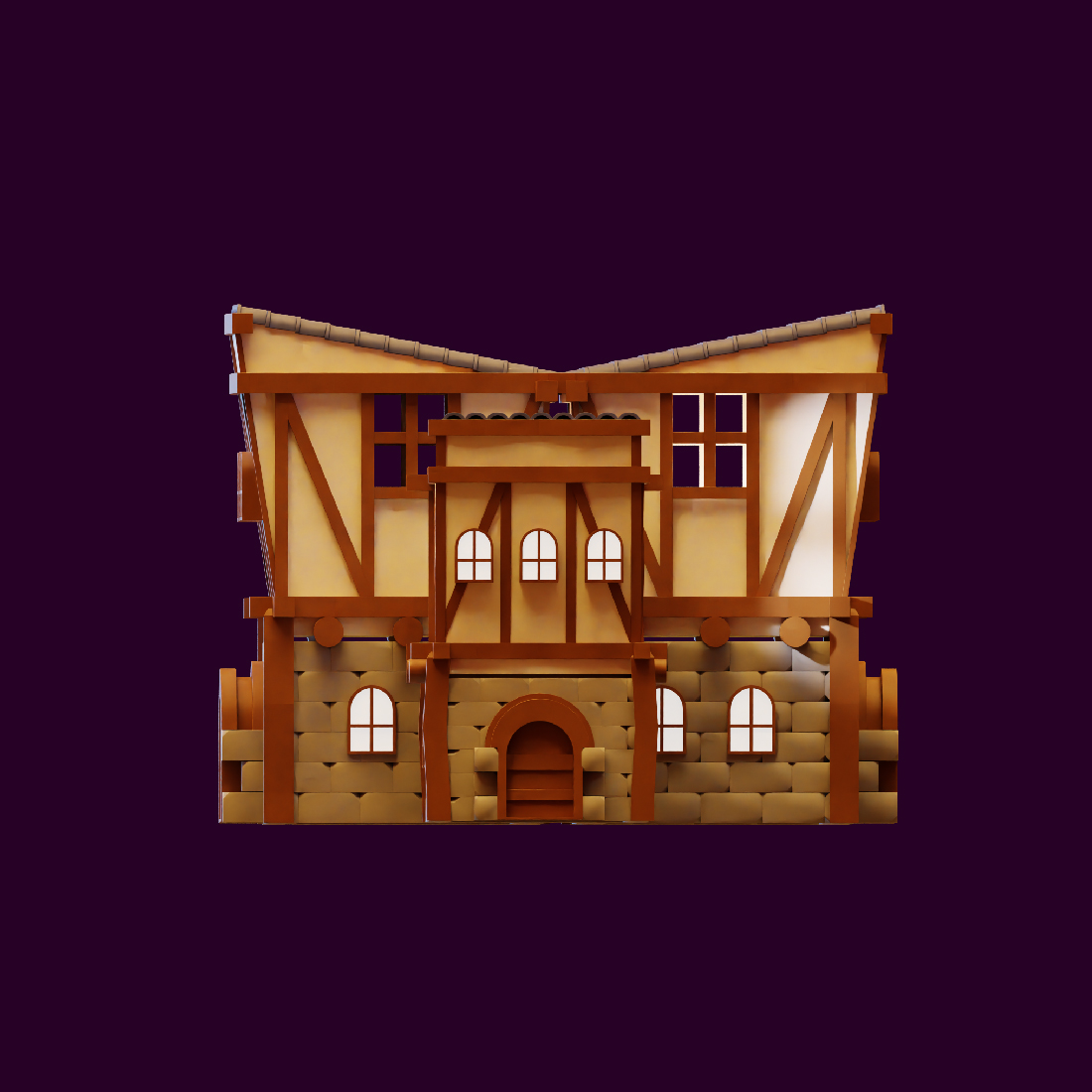 3D HOUSE BUILDING LOWPOLY RENDER with some view preview image.