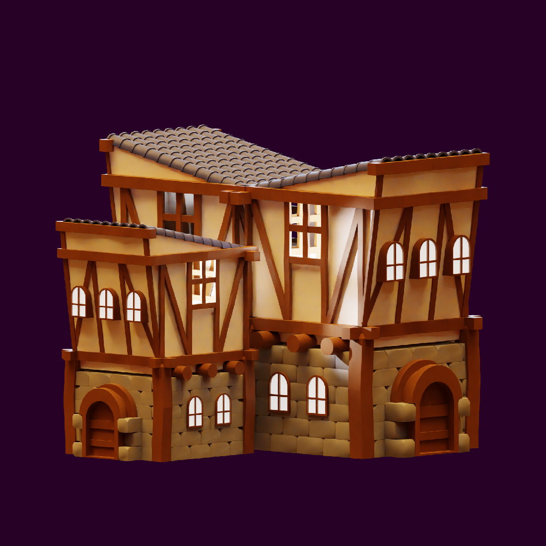 3d model of a building with a clock on the top of it.