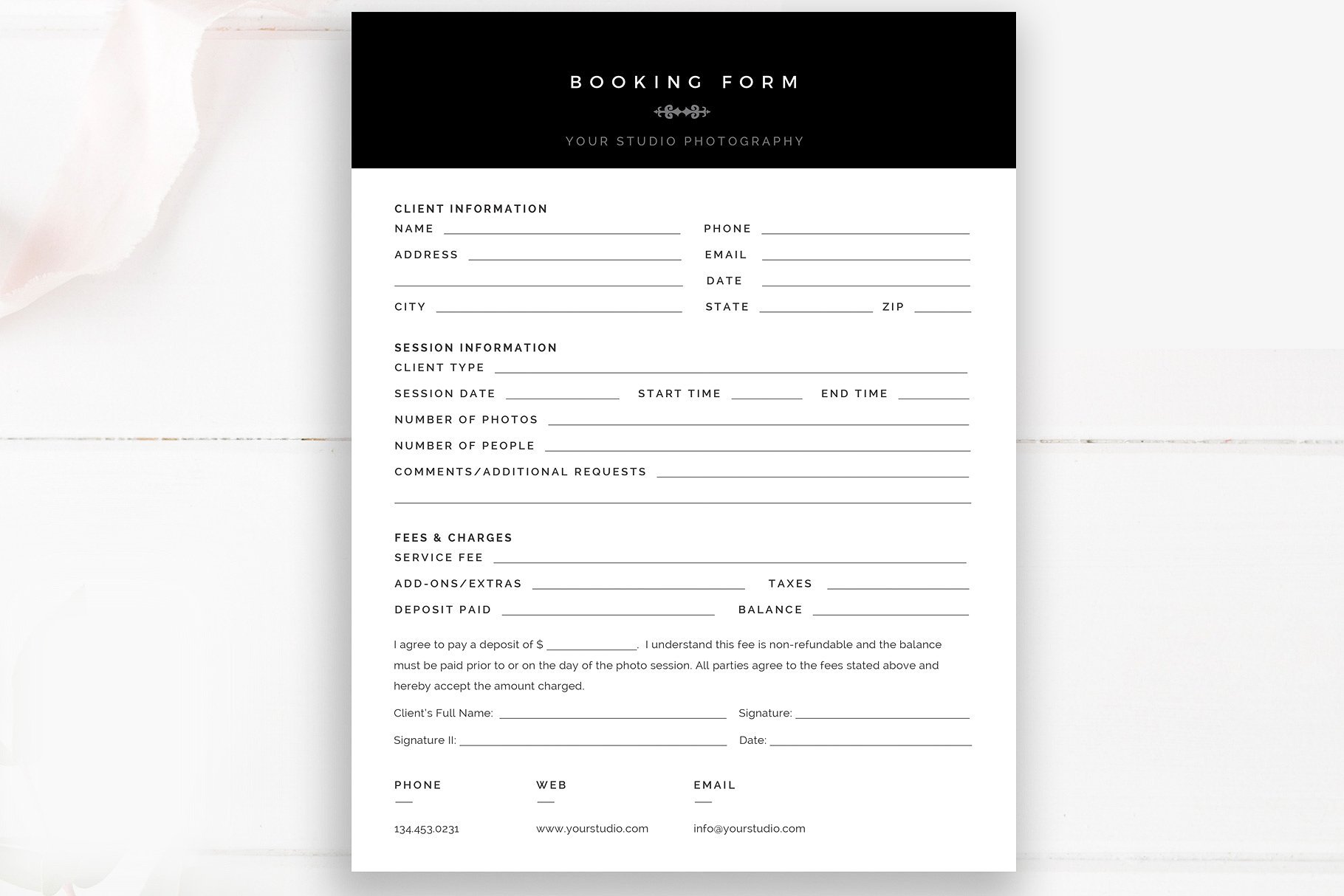 booking form template photographers 354