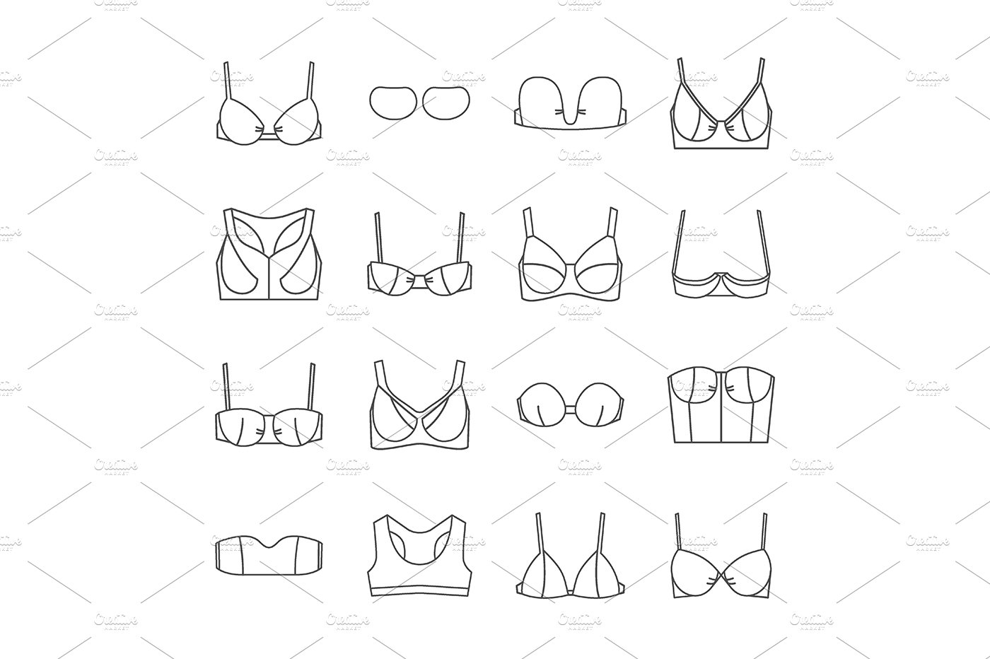 Bra Thin Line Icons Set preview image.