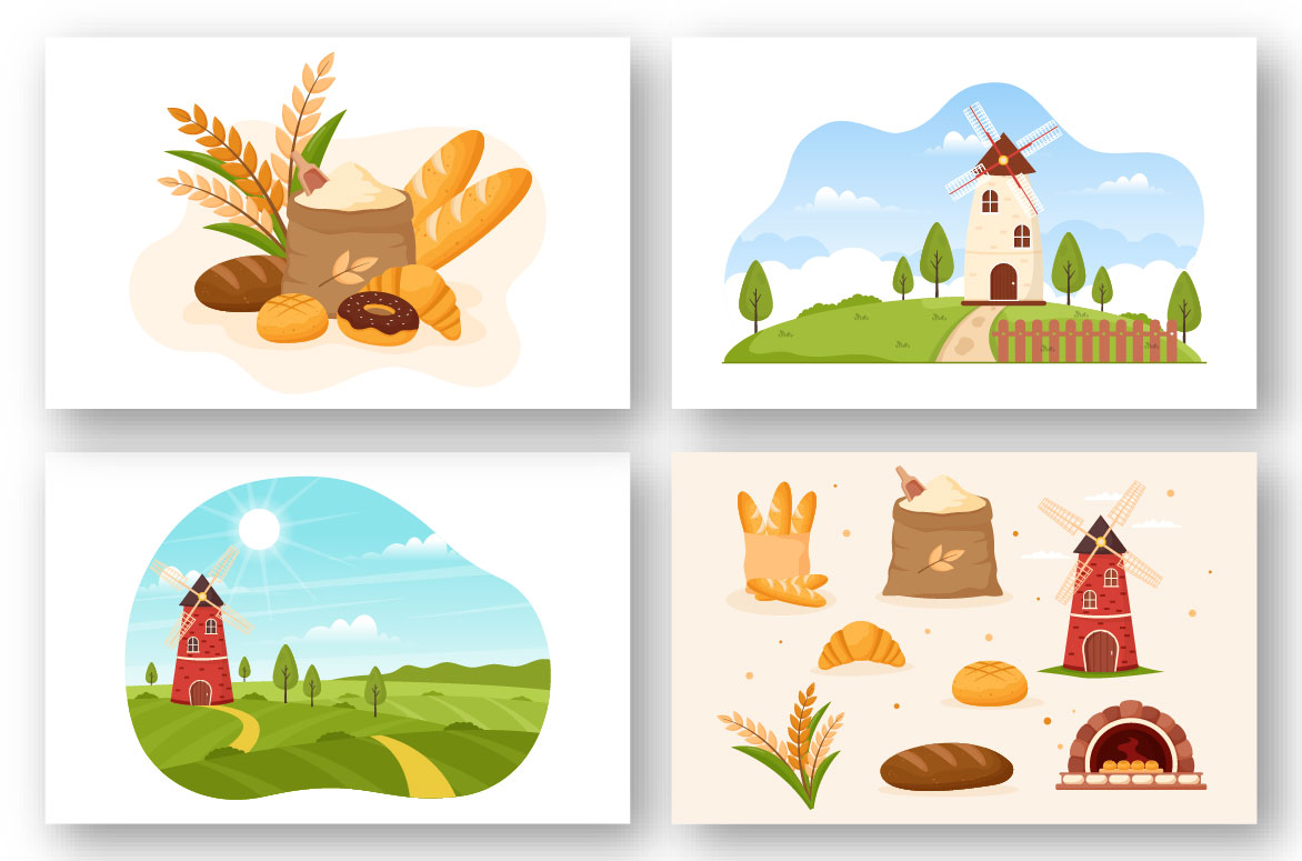 Set of four cards with farm scenes.