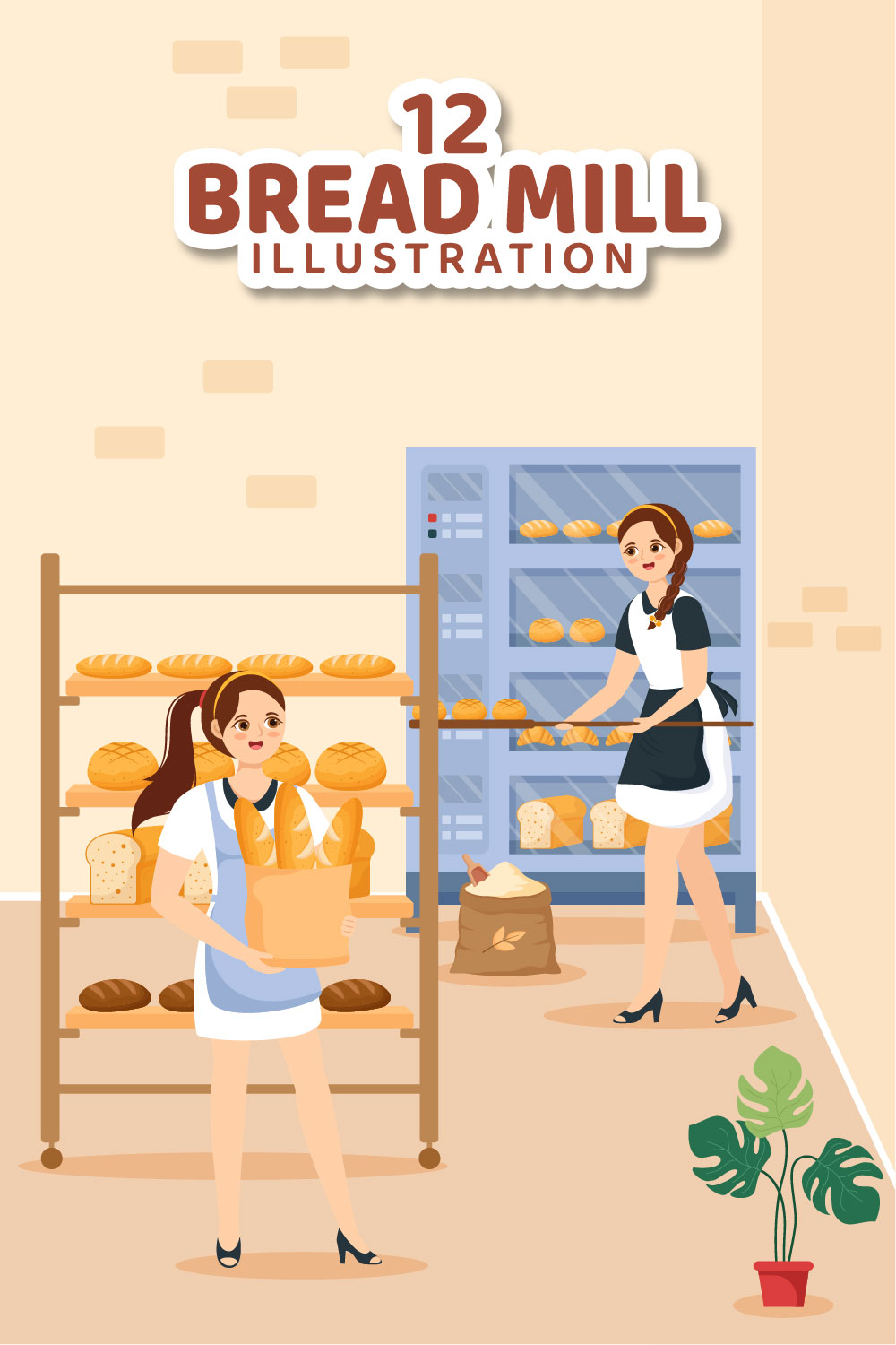 12 Bread Mill Vector Illustration pinterest preview image.