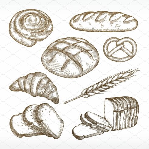 Bread sketches, bakery advertising cover image.