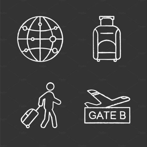 Airport service chalk icons set cover image.