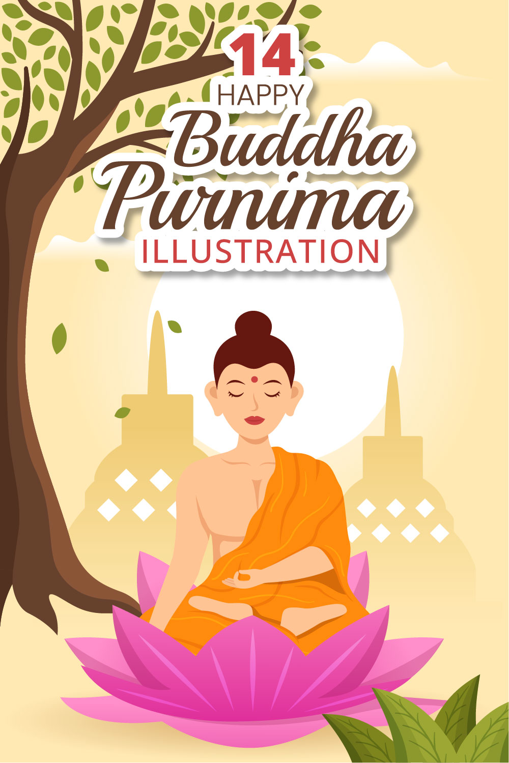 14 Happy Buddha Purnima Illustration pinterest preview image.