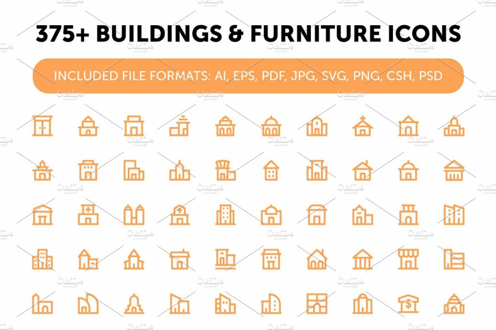 375+ Buildings and Furniture Icons – MasterBundles