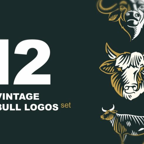 12 vintage bull logos set cover image.