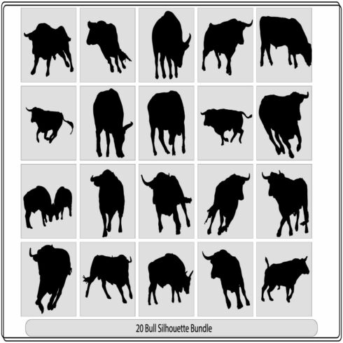 silhouettes of bulls in different positions,Bull logo designs set,Bull set,Stand bull,bull silhouette icon, cover image.