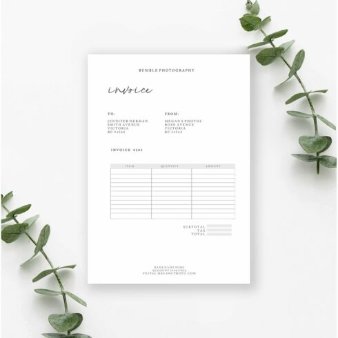 Photography Invoice, PSD and MS WORD cover image.