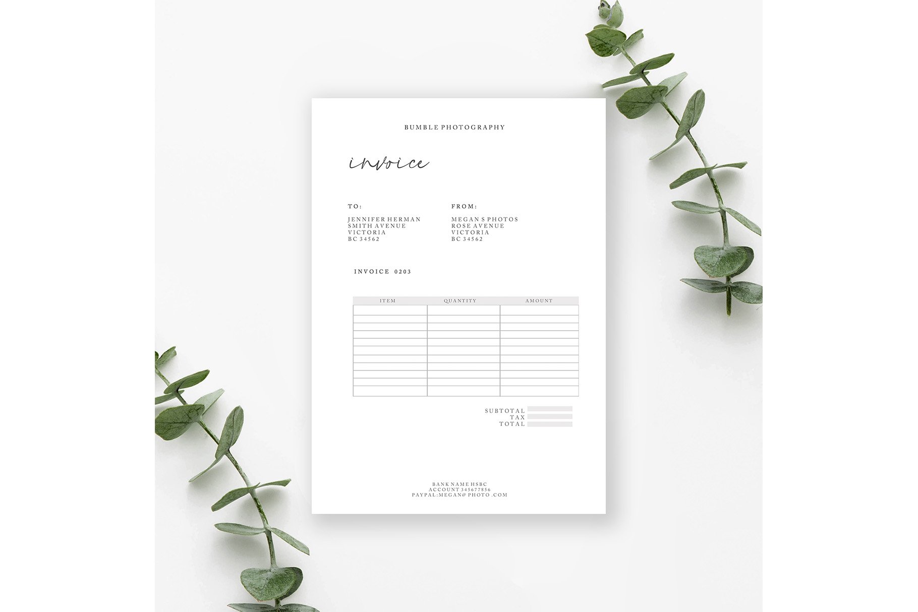 Photography Invoice, PSD and MS WORD cover image.