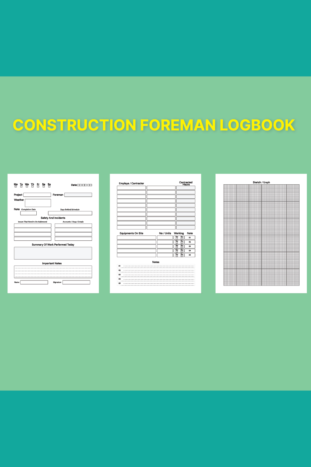 Construction Foreman Daily Log Book pinterest preview image.